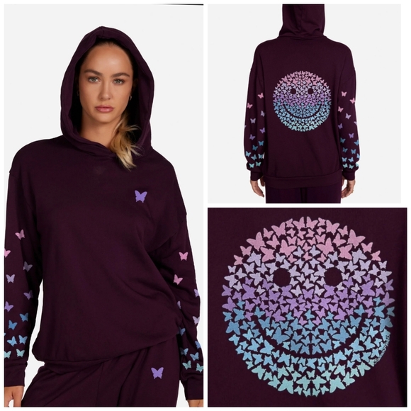 Lauren Moshi Tops - Lauren Moshi Harmony Ombre Butterfly Happyface hoodie